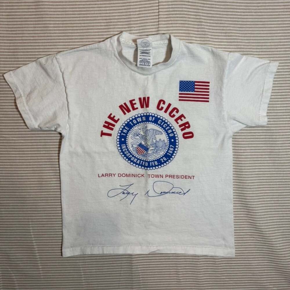 Vtg Delta Pro Weight T-Shirt Size Youth L 14/16 White Town Of Cicero Graphic